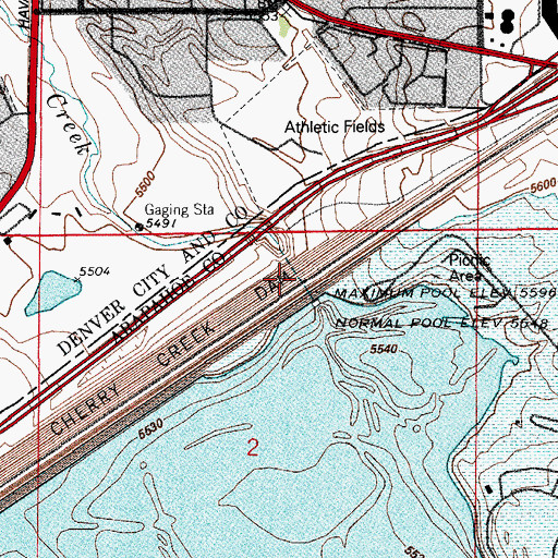 Topographic Map of Cherry Creek Dam, CO