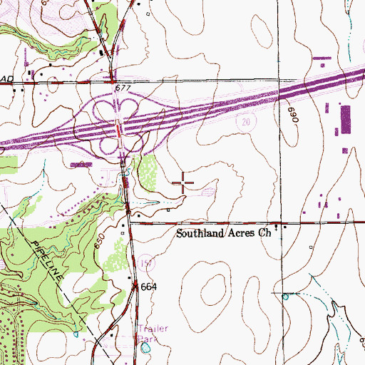 Topographic Map of Bardin Place Center, TX