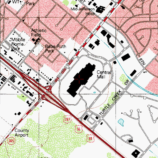 Topographic Map of Central Shopping Center, TX