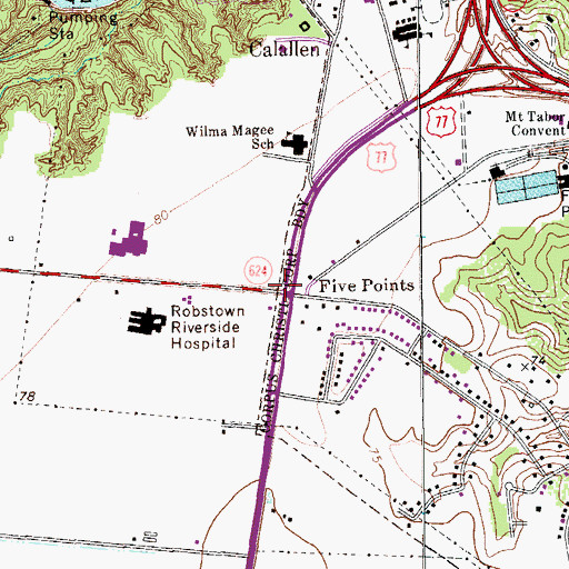 Topographic Map of Five Points Shopping Center, TX