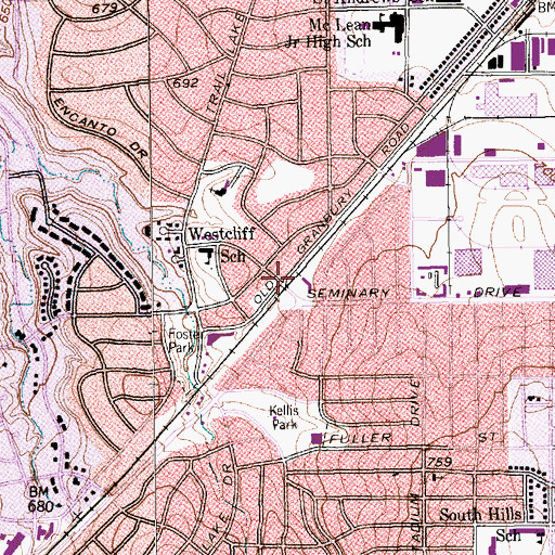 Topographic Map of Fort Worth Town Center, TX