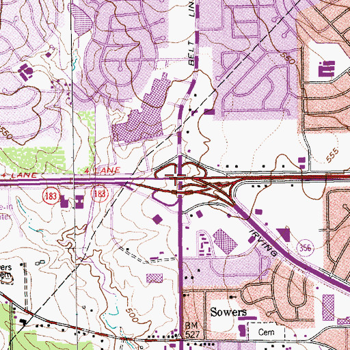 Topographic Map of Irving Shopping Center, TX