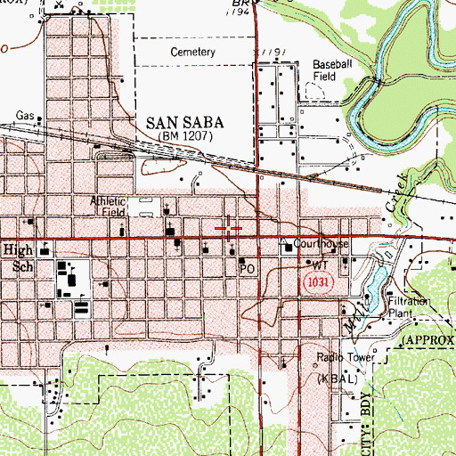 Topographic Map of San Saba County Courthouse, TX