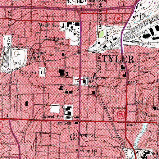 Topographic Map of Smith County Courthouse, TX