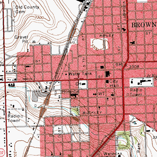Topographic Map of Terry County Courthouse, TX