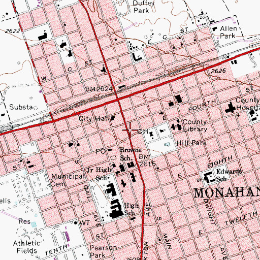 Topographic Map of Ward County Courthouse, TX