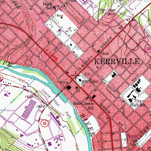 Topographic Map of Kerr County Courthouse, TX