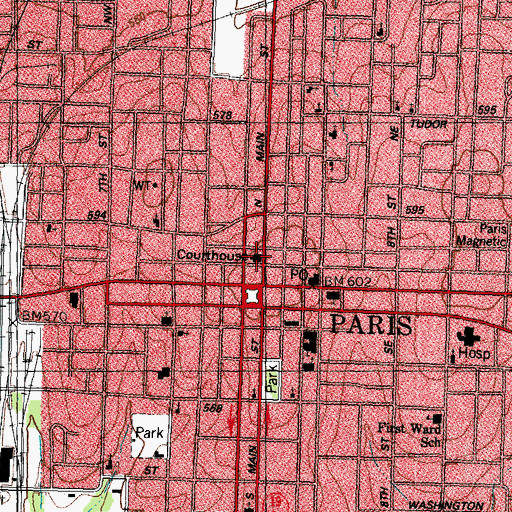 Topographic Map of Lamar County Courthouse, TX