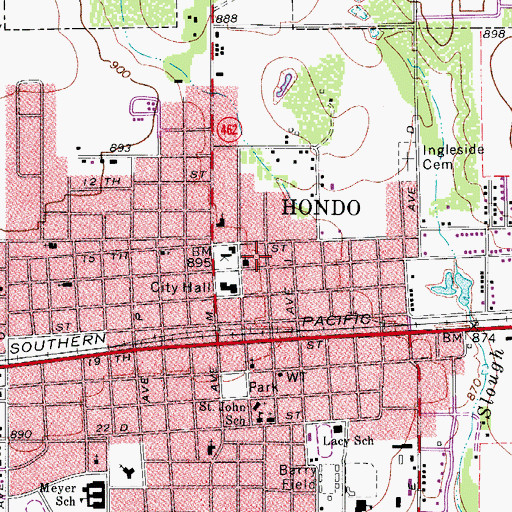 Topographic Map of Medina County Courthouse, TX