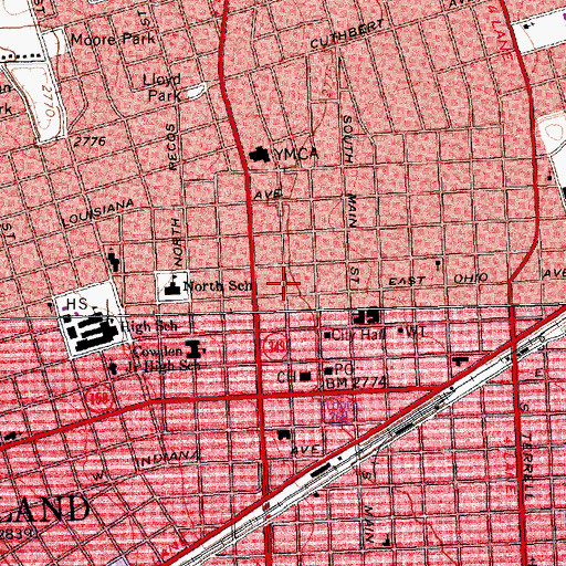 Topographic Map of Midland County Courthouse, TX