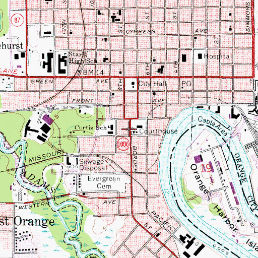 Topographic Map of Orange County Courthouse, TX