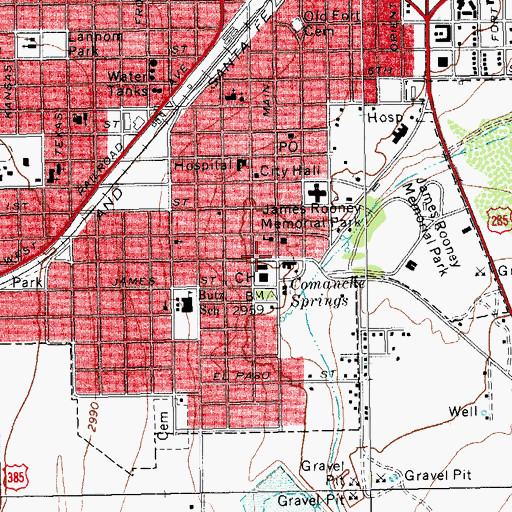 Topographic Map of Pecos County Courthouse, TX