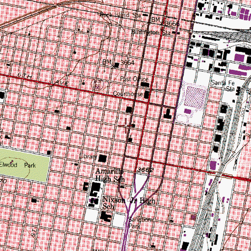 Topographic Map of Potter County Courthouse, TX