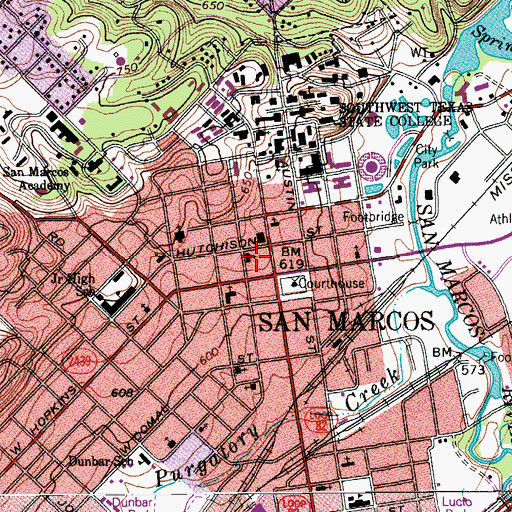 Topographic Map of Hays County Courthouse, TX