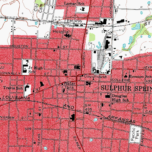 Topographic Map of Hopkins County Courthouse, TX