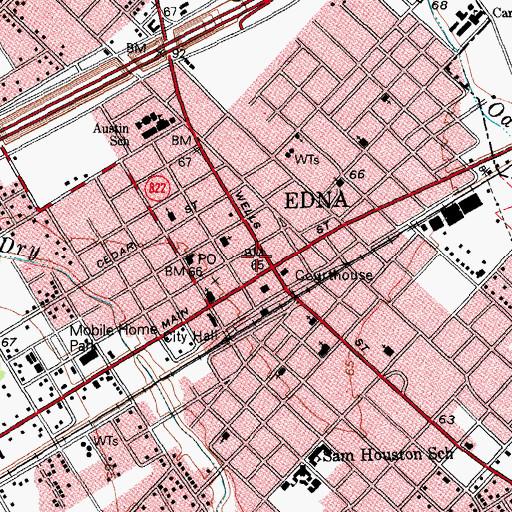 Topographic Map of Jackson County Courthouse, TX