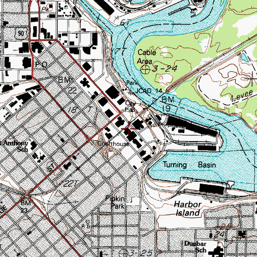Topographic Map of Jefferson County Courthouse, TX