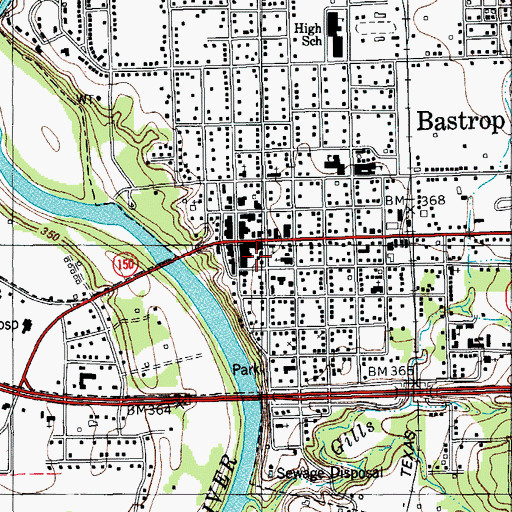 Topographic Map of Bastrop County Courthouse, TX