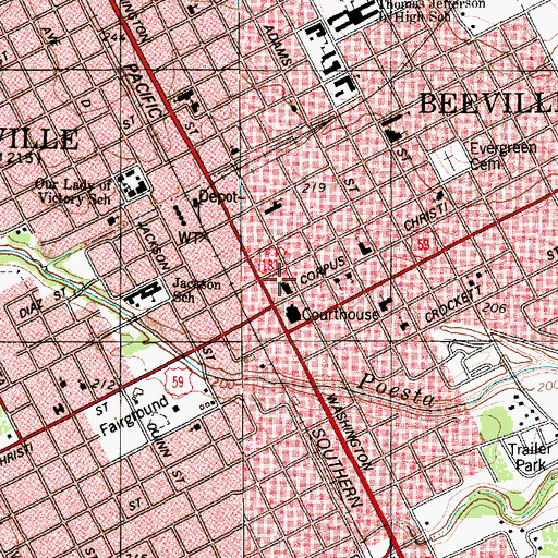 Topographic Map of Bee County Courthouse, TX