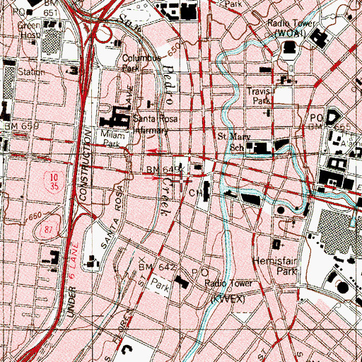 Topographic Map of Bexar County Courthouse, TX