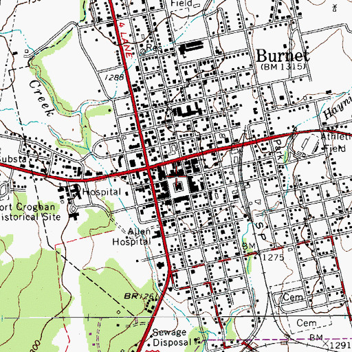 Topographic Map of Burnet County Courthouse, TX