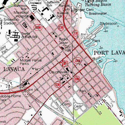 Topographic Map of Calhoun County Courthouse, TX