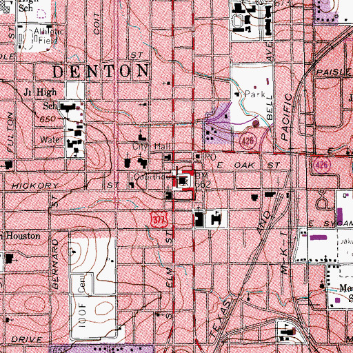 Topographic Map of Denton County Courthouse, TX
