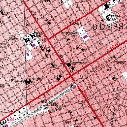 Topographic Map of Ector County Courthouse, TX