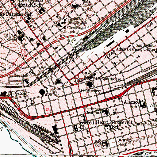 Topographic Map of El Paso County Courthouse, TX