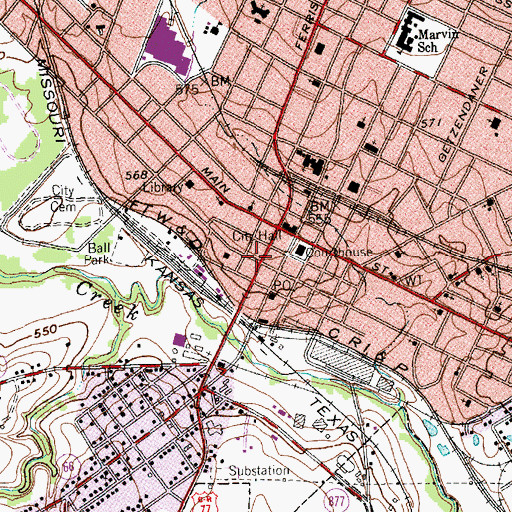 Topographic Map of Ellis County Courthouse, TX