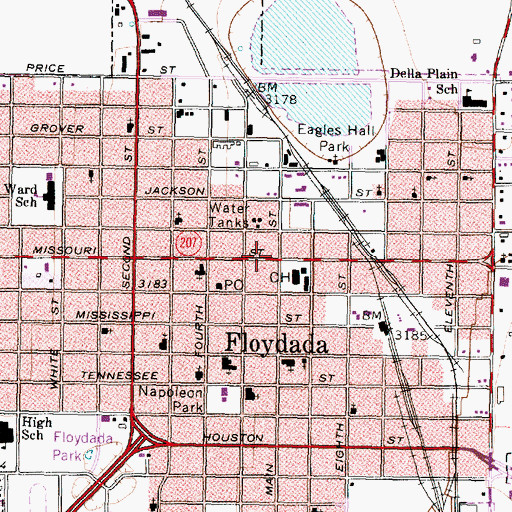 Topographic Map of Floyd County Courthouse, TX