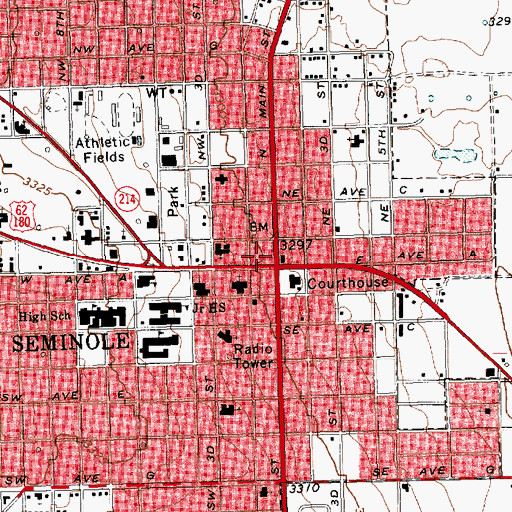 Topographic Map of Gaines County Courthouse, TX