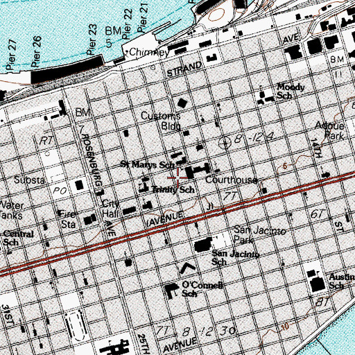 Topographic Map of Galveston County Courthouse, TX