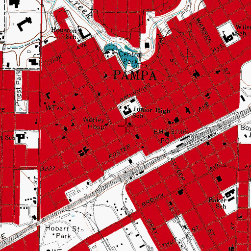 Topographic Map of Gray County Courthouse, TX