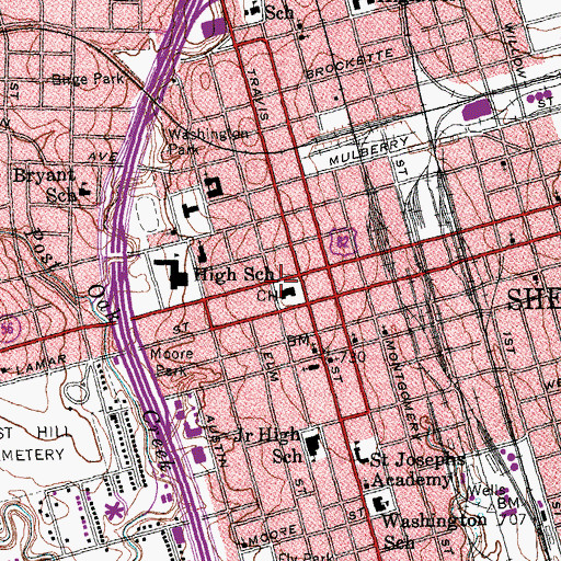 Topographic Map of Grayson County Courthouse, TX