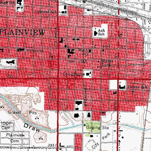 Topographic Map of Hale County Courthouse, TX