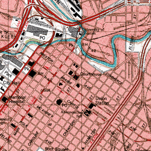 Topographic Map of Harris County Courthouse, TX