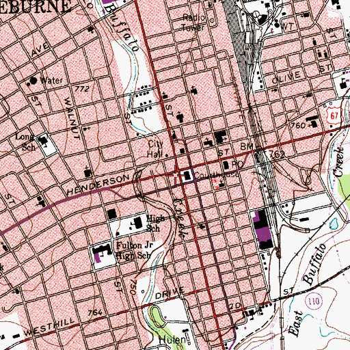 Topographic Map of Johnson County Courthouse, TX