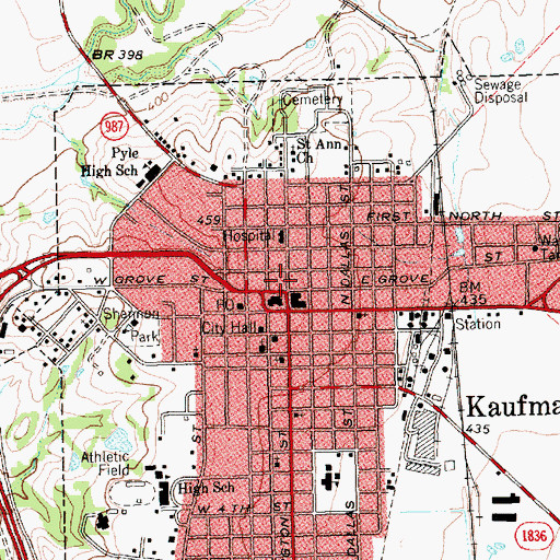 Topographic Map of Kaufman County Courthouse, TX