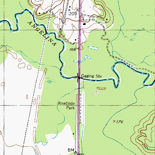 Topographic Map of Angelina River Bridge, TX