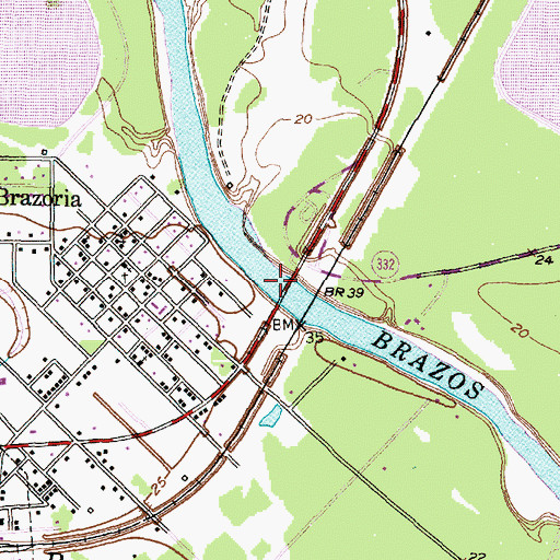 Topographic Map of Brazoria Bridge, TX