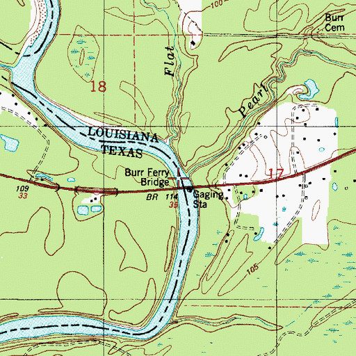 Topographic Map of Burrs Ferry Bridge, TX