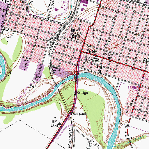 Topographic Map of Colorado River Bridge, TX