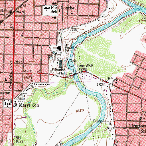 Topographic Map of Lone Wolf Crossing Bridge, TX