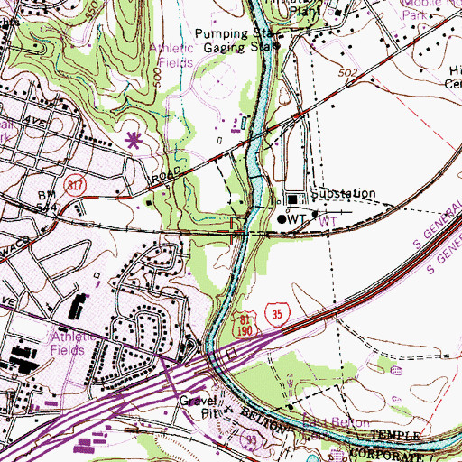 Topographic Map of Missouri, Kansas and Texas Railroad Bridge, TX