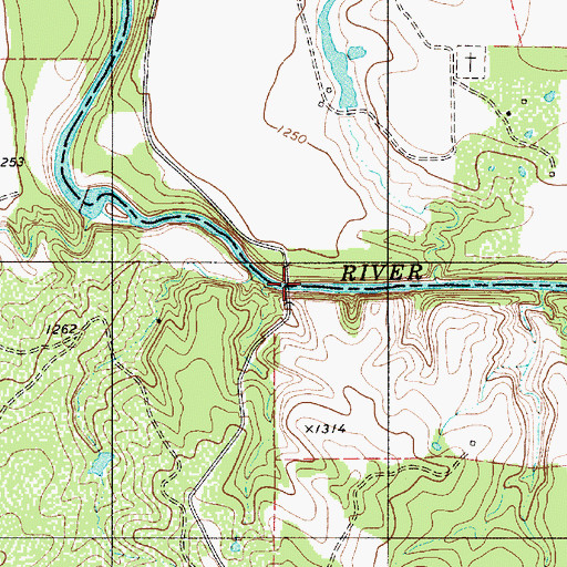 Topographic Map of Regency Suspension Bridge, TX