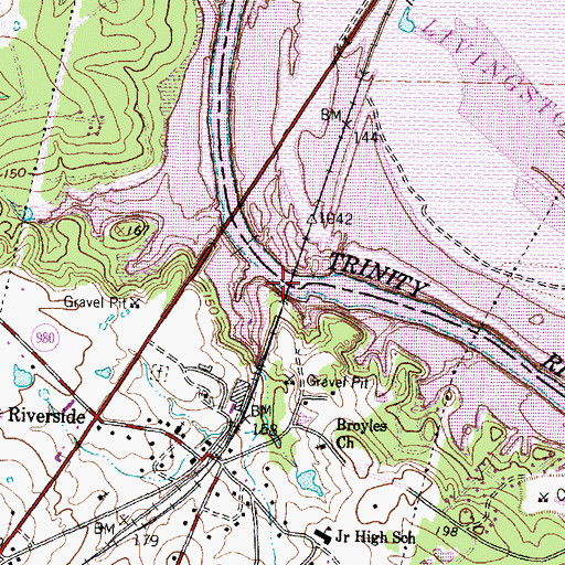 Topographic Map of Riverside Swinging Bridge, TX