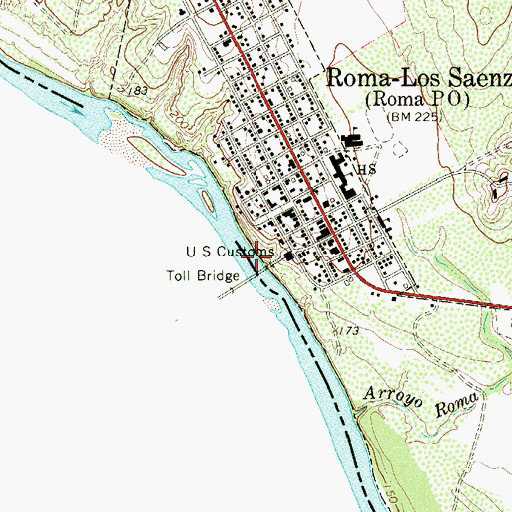 Topographic Map of Roma-San Pedro International Bridge, TX