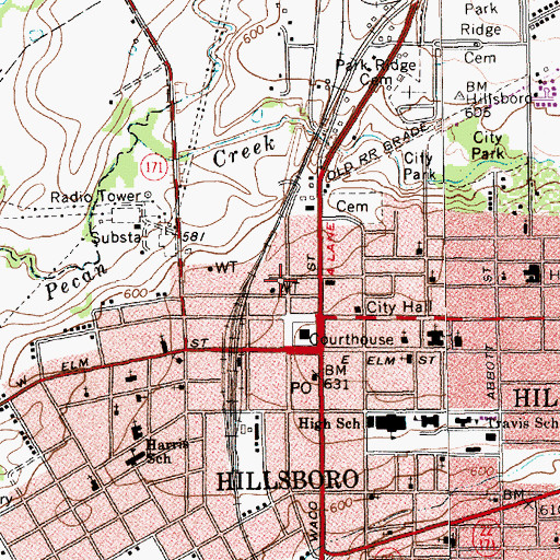 Topographic Map of Missouri-Kansas-Texas Company Railroad Station, TX