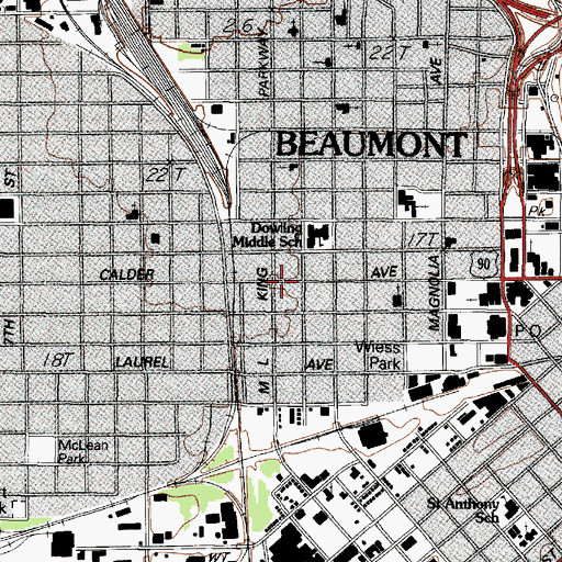 Topographic Map of Mildred Buildings, TX